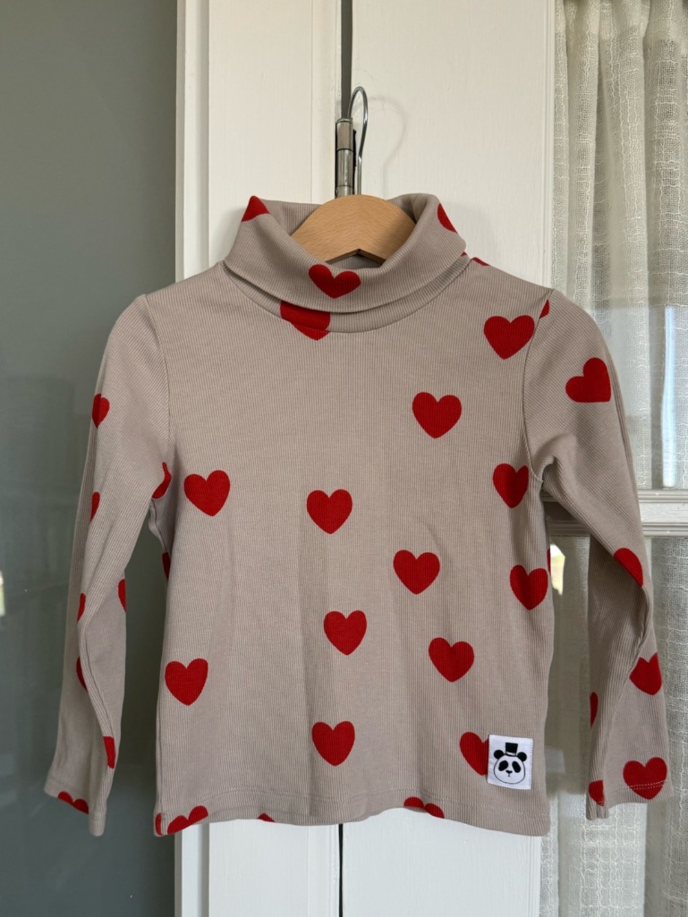 Mini Rodini Gray Turtleneck Top with Red Hearts